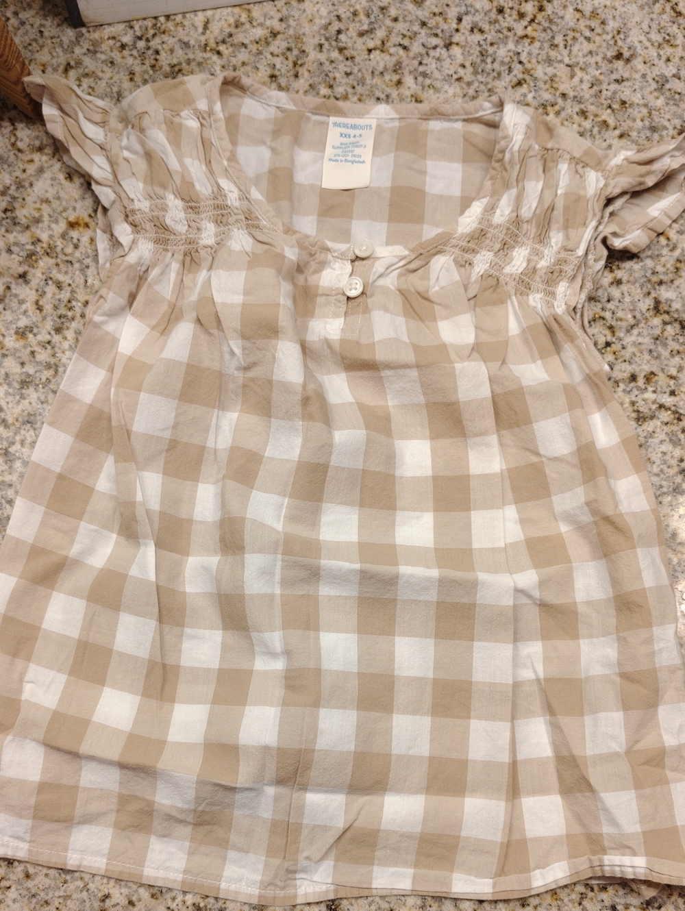Neutral Gingham Girls' Dress with Smocked Yoke